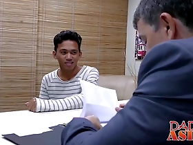 Young Asian office boy gets a big cock from his horny boss.