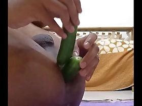 Black and Indian gay double anal dildo play with gape and round ass tease.