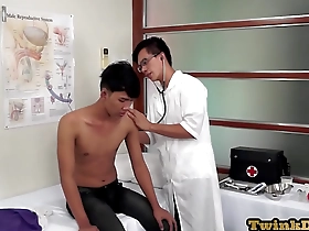 Skinny Asian man gets anal pleasure from his nerdy doctor in a gay scene.