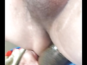 Trying to stretch my ass with a big black dildo