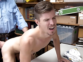 Straight police officer seduces twink in back office for sex