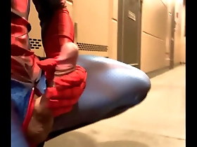 Japanese Spiderman enjoys outdoor solo pleasure with his big cock.