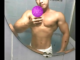 Hot gay scene with cum and Asian Ha Kun, physical coach.