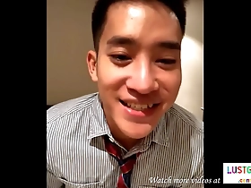 A young and straight twink shares his solo pleasure experience with a handsome Thai man via video call.
