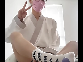 Asian cutie gets into some anal action in white socks.