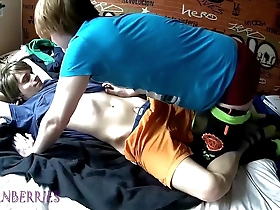 Young lovers cuddle, engage in some twinks’ sex and cum on webcam